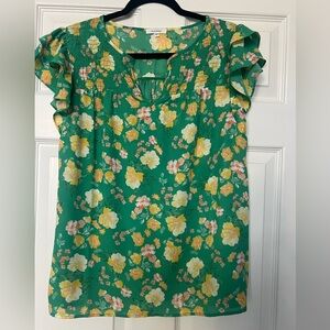 Floral Green Ruffle Sleeve Top